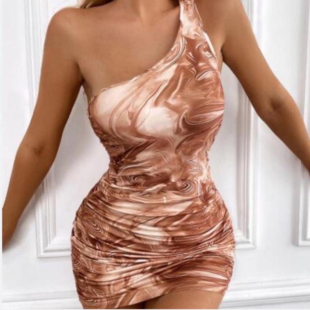 Brown swirl  pattern  mini dress